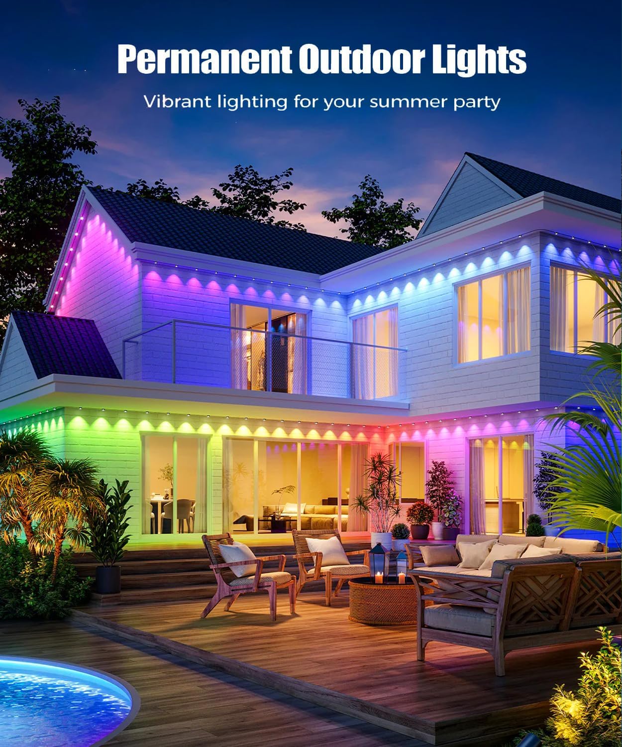 Permanent Outdoor Lights for House, 300ft Smart RGB Eaves Lights App Control Remote, DIY IP67 Waterproof Under Eave Lighting, Outside led Lights for House,Party,Christmas Decorations
